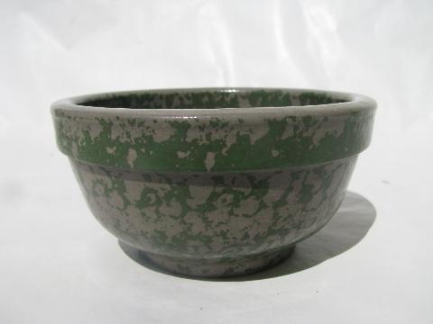 photo of small stoneware bowls, green & blue spongeware, child's kitchen size #3