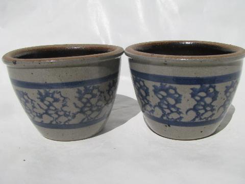 photo of small stoneware bowls, green & blue spongeware, child's kitchen size #6