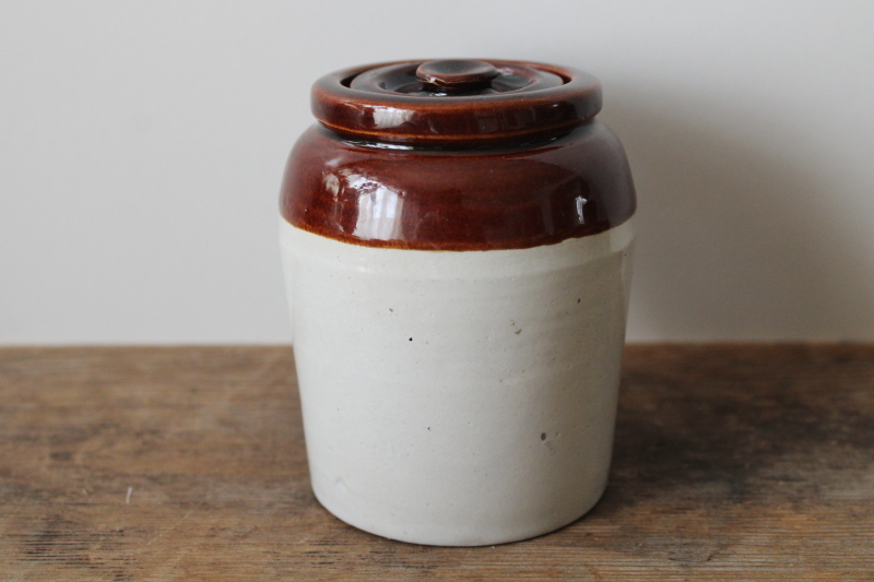 photo of small stoneware crock, french country style vintage jam pot or pickle jar w/ lid  #1