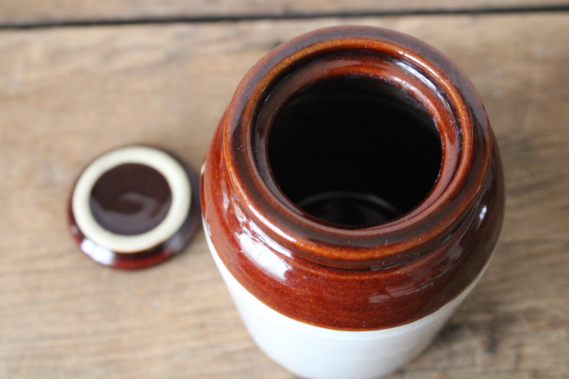 photo of small stoneware crock, french country style vintage jam pot or pickle jar w/ lid  #2