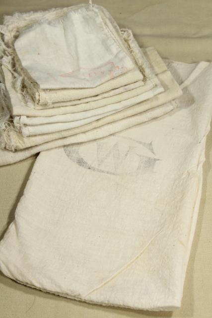 photo of small sugar & salt sacks, primitive vintage unbleached cotton feedsack fabric #1