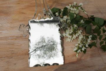 catalog photo of small vintage mirror w/ worn silvering, heavy antique glass mirror frameless scalloped edge