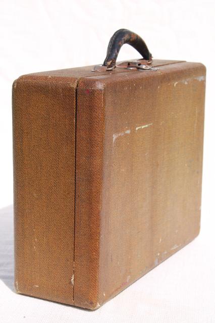 photo of small vintage suitcase or school case, hard sided train case overnight travel luggage #6