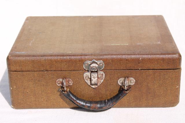 photo of small vintage suitcase or school case, hard sided train case overnight travel luggage #10