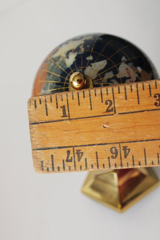 photo of small world globe on brass stand, gemstone minerals earth continents lapis blue oceans  #7