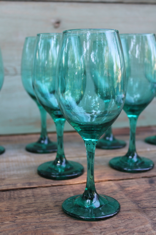 photo of smoke green juniper colored glass water goblets or wine glasses set of 8, Cristar glassware  #2