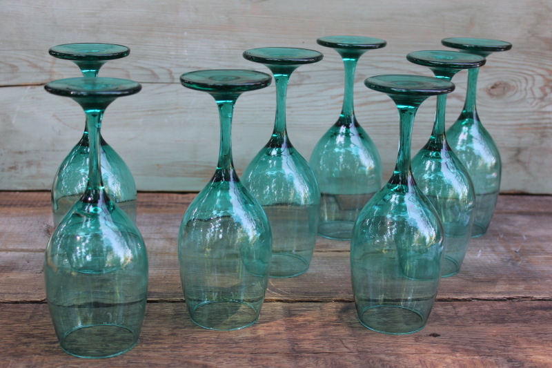 photo of smoke green juniper colored glass water goblets or wine glasses set of 8, Cristar glassware  #3