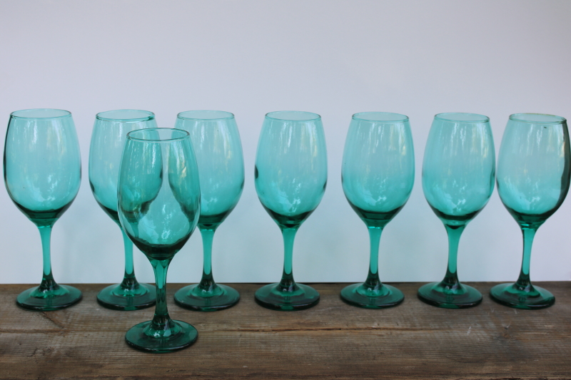 photo of smoke green juniper colored glass water goblets or wine glasses set of 8, Cristar glassware  #4