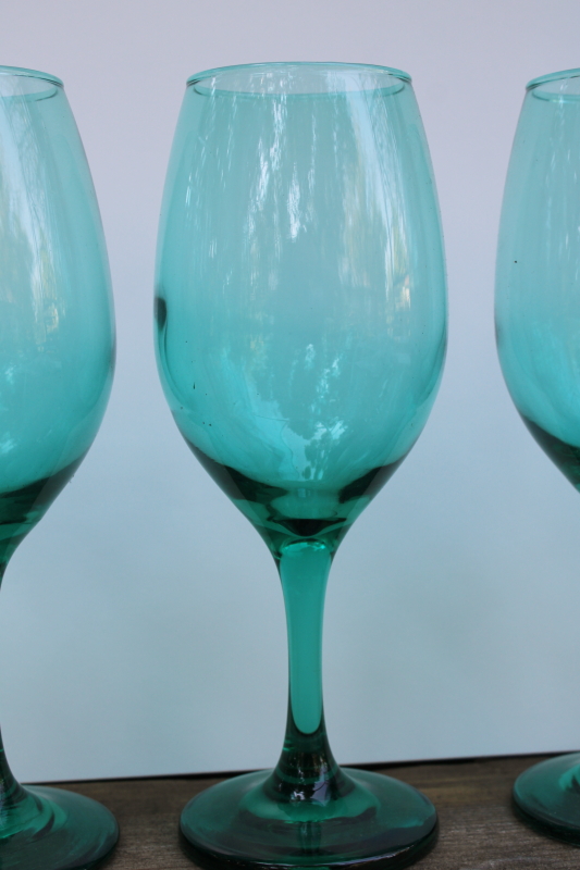 photo of smoke green juniper colored glass water goblets or wine glasses set of 8, Cristar glassware  #5