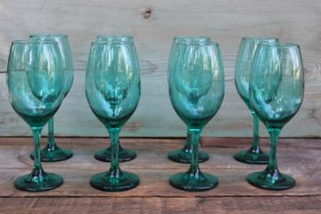catalog photo of smoke green juniper colored glass water goblets or wine glasses set of 8, Cristar glassware 