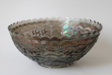 catalog photo of smoke grey carnival glass bowl, vintage Imperial glass grapes pattern