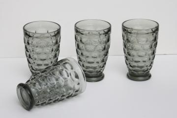 catalog photo of smoke grey vintage glass tumblers, thumbprint pattern Yorktown Sundown Federal glass