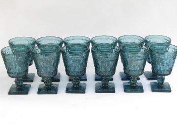 catalog photo of smoky blue glass Park Lane pattern stemware, vintage water / wine glasses