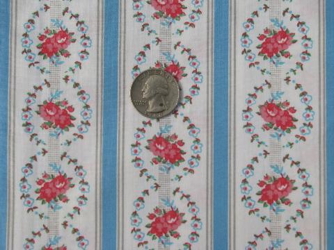 photo of smooth polished cotton pillow ticking fabric, old roses stripe print #1