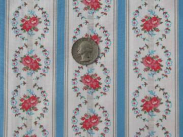 catalog photo of smooth polished cotton pillow ticking fabric, old roses stripe print