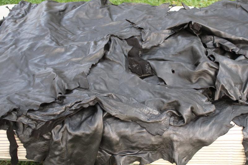 photo of smooth soft tanned deer hide black leather lot deerskin, seven full hides + #1