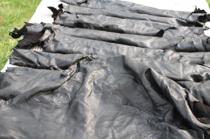 photo of smooth soft tanned deer hide black leather lot deerskin, seven full hides + #2