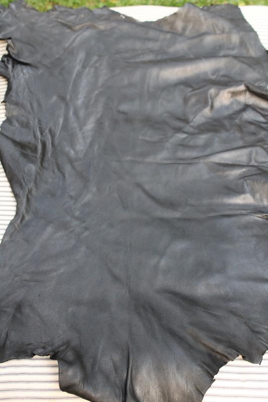 photo of smooth soft tanned deer hide black leather lot deerskin, seven full hides + #3