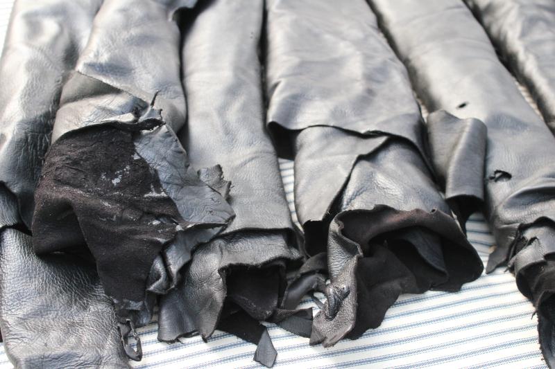 photo of smooth soft tanned deer hide black leather lot deerskin, seven full hides + #9