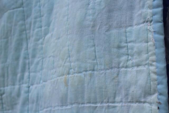 photo of snowflake applique hand stitched quilt, 1950s vintage blue & white cotton cutter quilt #4