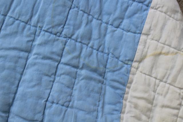 photo of snowflake applique hand stitched quilt, 1950s vintage blue & white cotton cutter quilt #5