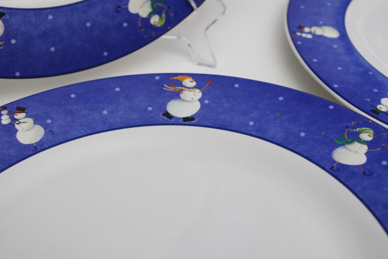 photo of snowman pattern winter holiday dishes, Sakura Snow Pals Oneida china dinner plates #2