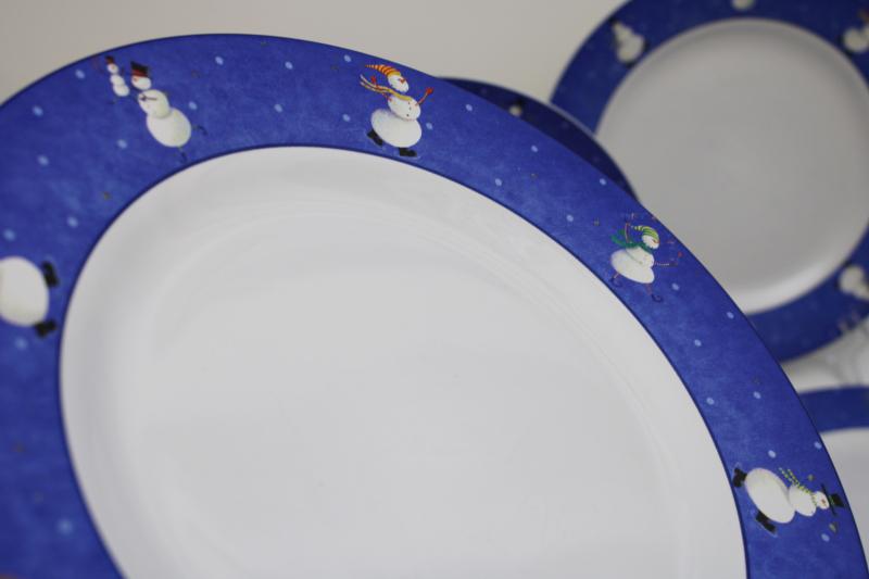 photo of snowman pattern winter holiday dishes, Sakura Snow Pals Oneida china dinner plates #4