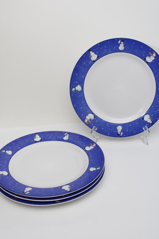 photo of snowman pattern winter holiday dishes, Sakura Snow Pals Oneida china dinner plates #6