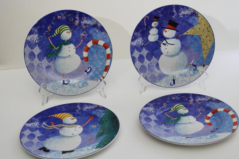 photo of snowman pattern winter holiday dishes, Sakura Snow Pals Oneida china salad plates #1