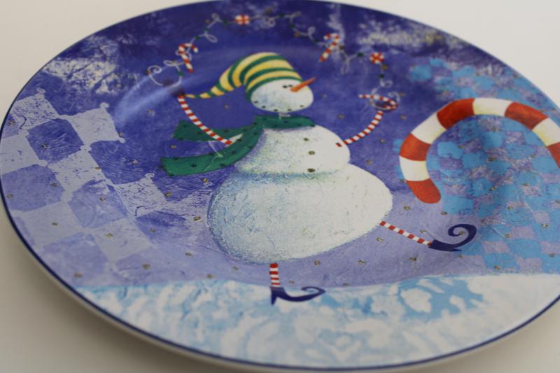 photo of snowman pattern winter holiday dishes, Sakura Snow Pals Oneida china salad plates #2