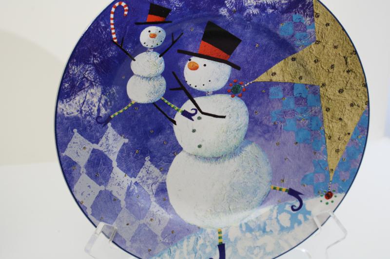 photo of snowman pattern winter holiday dishes, Sakura Snow Pals Oneida china salad plates #3