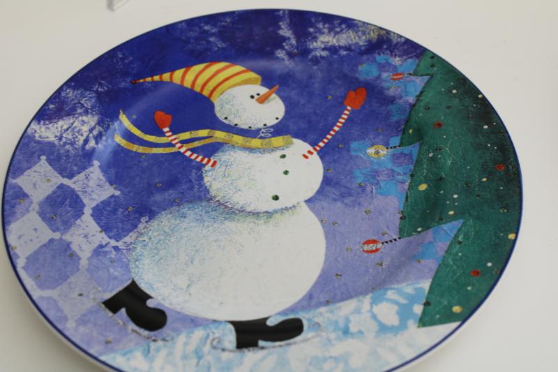 photo of snowman pattern winter holiday dishes, Sakura Snow Pals Oneida china salad plates #4