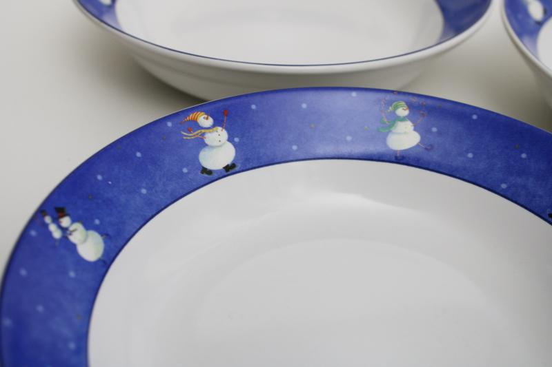 photo of snowman pattern winter holiday dishes, Sakura Snow Pals Oneida china soup bowls #2