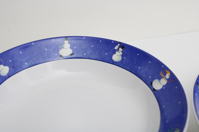 photo of snowman pattern winter holiday dishes, Sakura Snow Pals Oneida china soup bowls #3