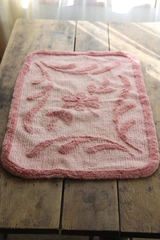 photo of so soft vintage cotton chenille bath mat or bedside rug, retro rose pink! #1