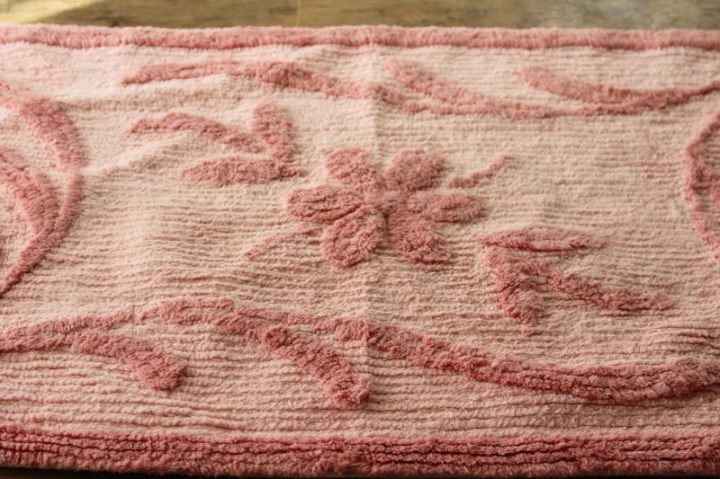 photo of so soft vintage cotton chenille bath mat or bedside rug, retro rose pink! #3