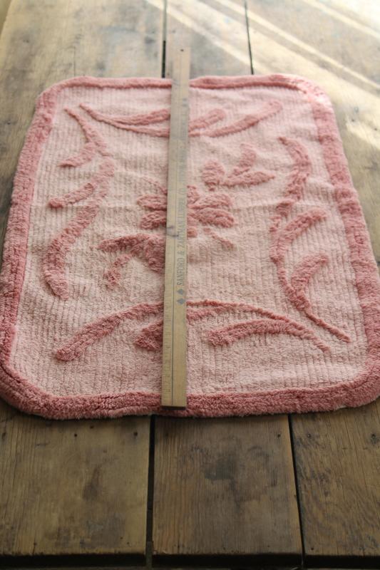 photo of so soft vintage cotton chenille bath mat or bedside rug, retro rose pink! #4