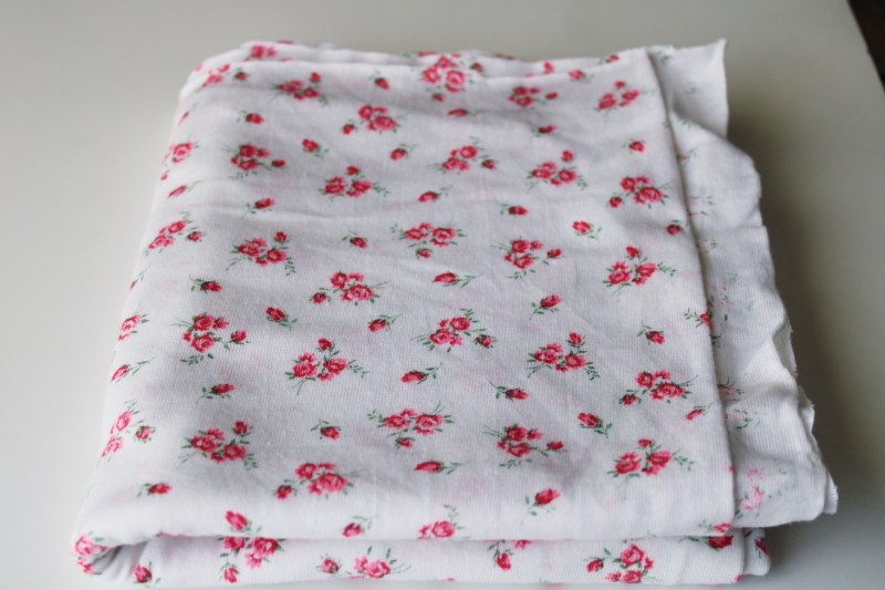 photo of soft all cotton jersey knit fabric pink floral on white, nice for baby doll clothes #1