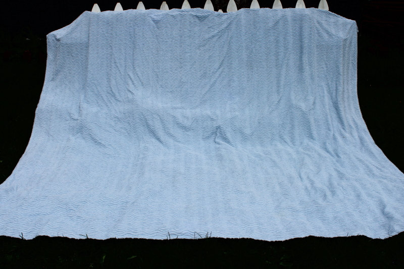 photo of soft blue cotton chenille bedspread, queen size bed cover vintage cottage chic #2