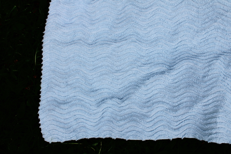 photo of soft blue cotton chenille bedspread, queen size bed cover vintage cottage chic #3