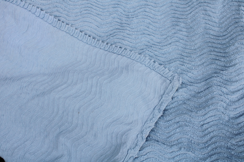 photo of soft blue cotton chenille bedspread, queen size bed cover vintage cottage chic #4