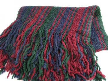 catalog photo of soft chunky woven yarn afghan throw blanket, navy blue, wine, forest green