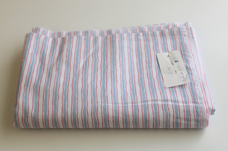 photo of soft cool all cotton sheeting fabric, 90s vintage striped print in pink & blue  #1