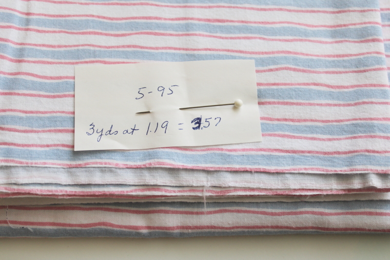 photo of soft cool all cotton sheeting fabric, 90s vintage striped print in pink & blue  #2