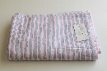 catalog photo of soft cool all cotton sheeting fabric, 90s vintage striped print in pink & blue 