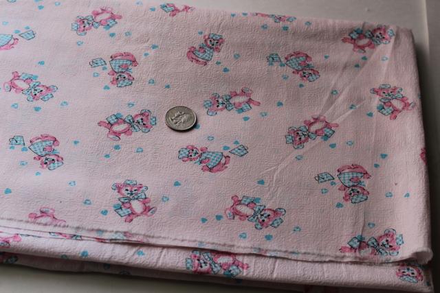 photo of soft cotton crinkle fabric, mid-century vintage baby print gingham teddy bears #1