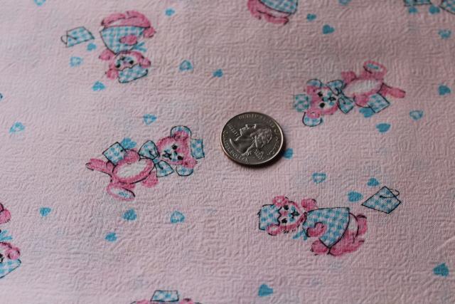 photo of soft cotton crinkle fabric, mid-century vintage baby print gingham teddy bears #2