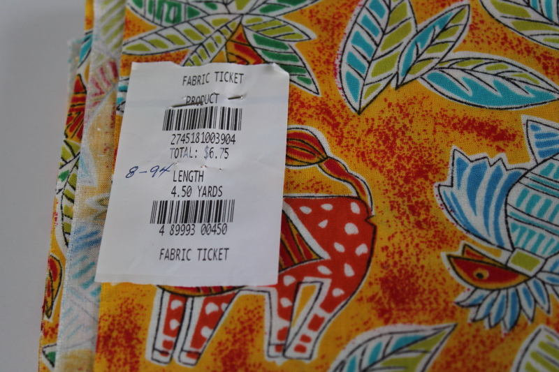 photo of soft cotton fabric w/ colorful ethnic print, lions, palm trees, lightning birds #2