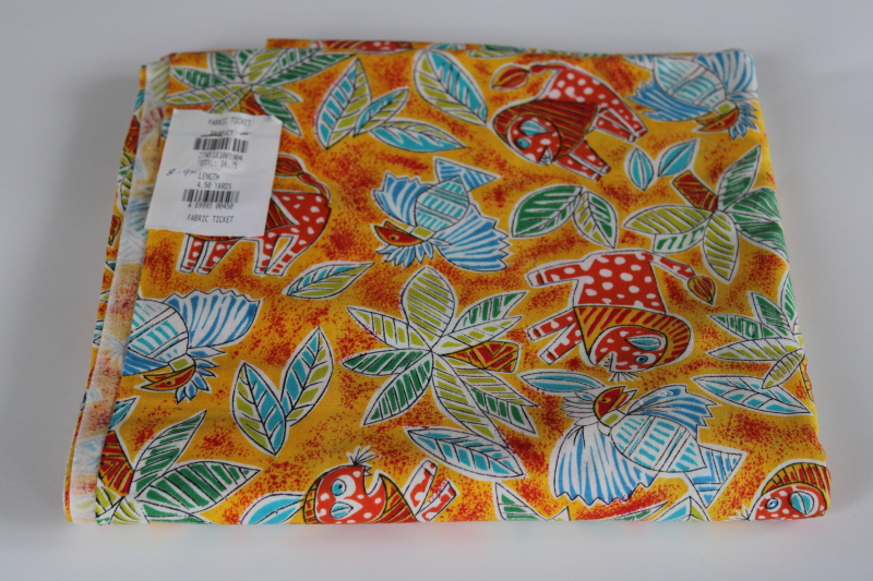 photo of soft cotton fabric w/ colorful ethnic print, lions, palm trees, lightning birds #5