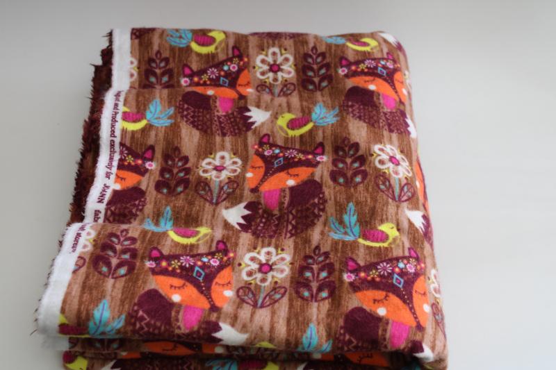 photo of soft cotton flannel fabric 4 yds Jo-Anns fabrics foxes & flowers print  #1